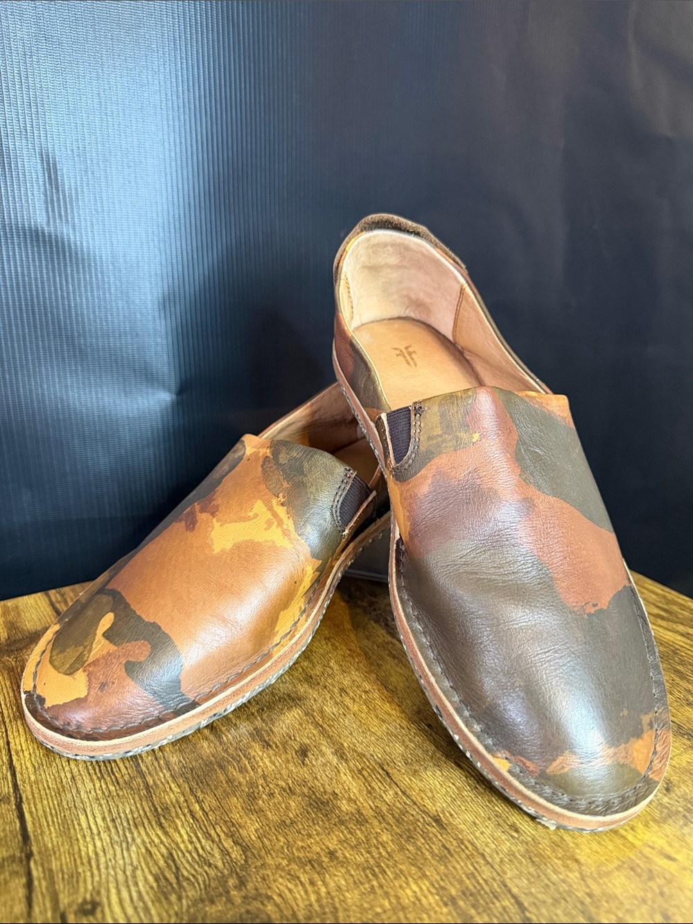 Frye Men's Brown Camouflage Leather Slip-Ons